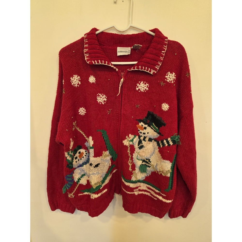 Fashion Bug Women's Medium Christmas Tree Embroidered Sweater 90s Vintage SZ XL